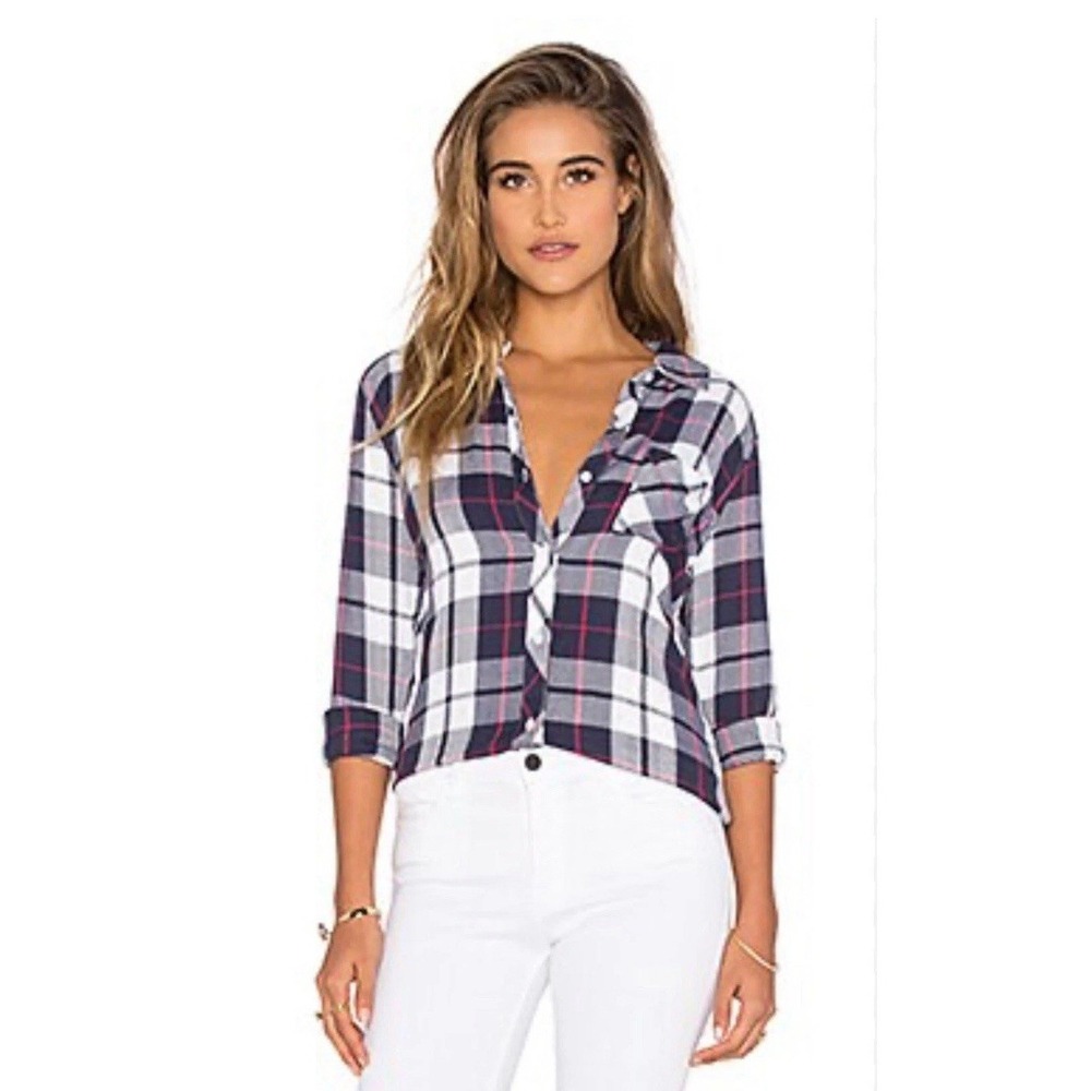 Rails Hunter White Navy Cranberry Button Down Shirt Size XS